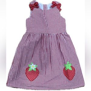 Rare Editions Little Girls Red & White Checked Seersucker Dress Strawberry Sz 6X